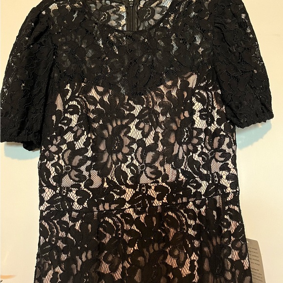 New With Tags - Eliza J Black Lace A-Line Dress with Puff Sleeves - Picture 7 of 11